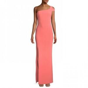LIKELY Maxon One Shoulder High Slit Gown Maxi Dress Coral Pink Orange {R36}